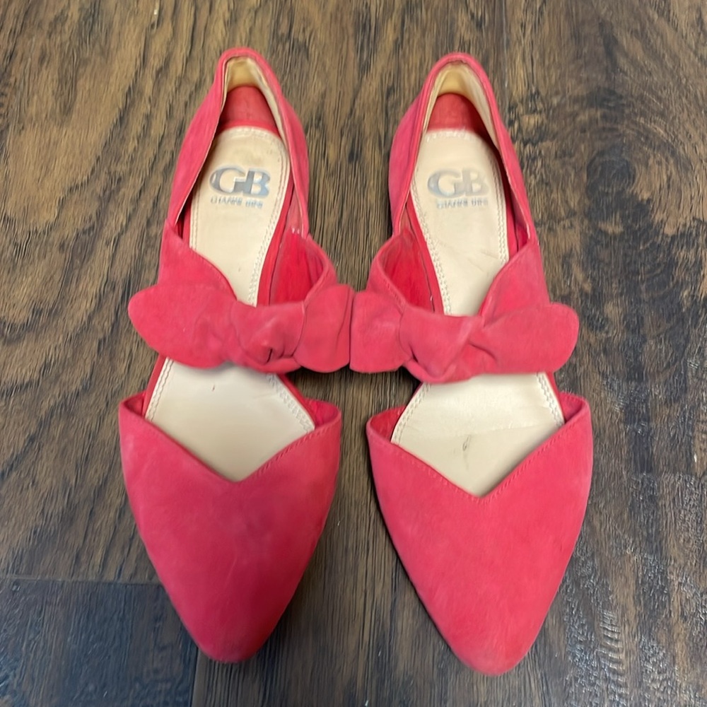 Gianna Bini Cherry Red Dorsay Tie Bow Suede Flats size 8